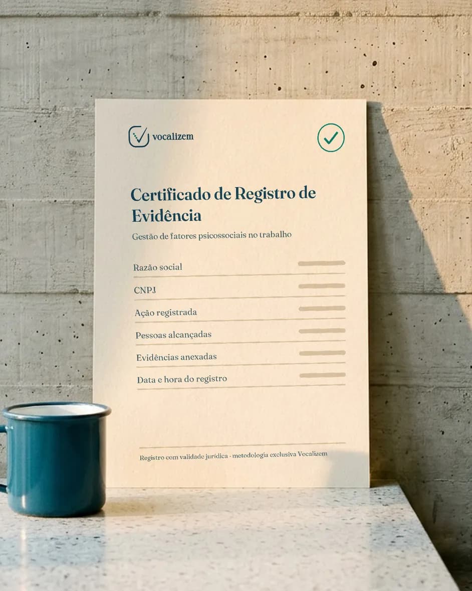 Certificado de Registro de Evidência emitido pela plataforma da Vocalizem